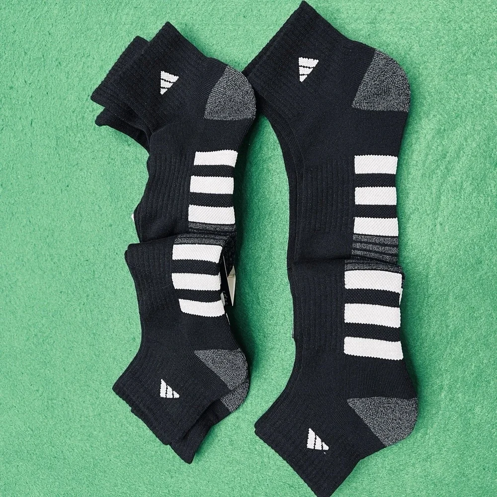 6 Pair Adidas Men's Cushioned Arch Compression Quarter Cut Socks Size 6-12 Black